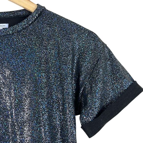 Nordstrom T-Shirt Girls L Black Sparkly Oversized High Low Retro Kidcore Tween - Picture 2 of 5